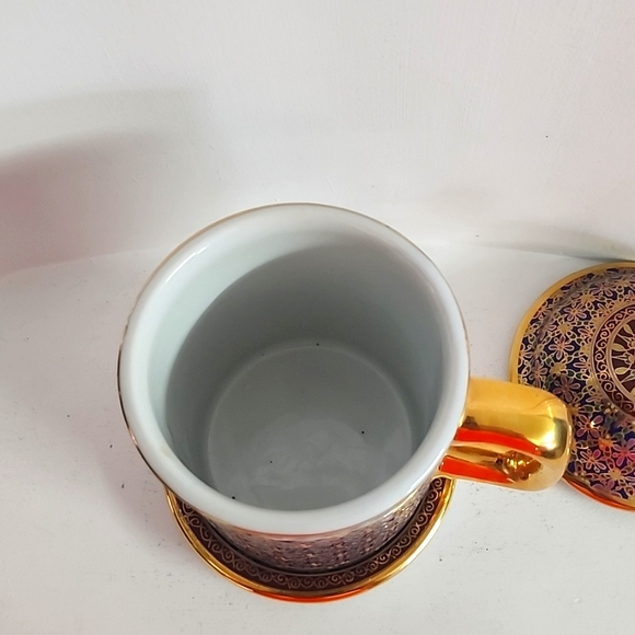Thai porcelain benjarong pottery gold leaf 24k handpainted teaset cup with a lid - Picture 5 of 6